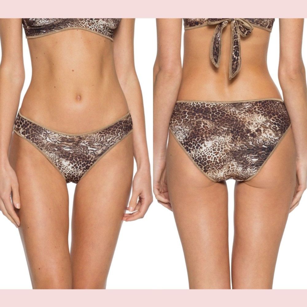 NEW Becca [‎ Small ] Purfection Leopard Print Hipster Bikini Bottom Brown